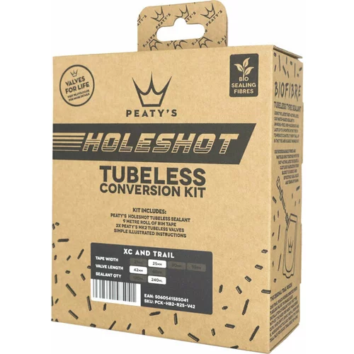 Peaty's Holeshot Tubeless Conversion Kit XC/Trail - 25mm Tape/42mm Valves/2X Sealant Pouch 120ml