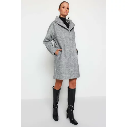Trendyol Gray Oversize Wide Cut Long Stitched Coat