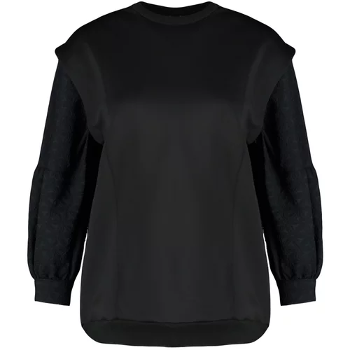 Trendyol Black Sleeve Detail Diver/Scuba Knitted Sweatshirt