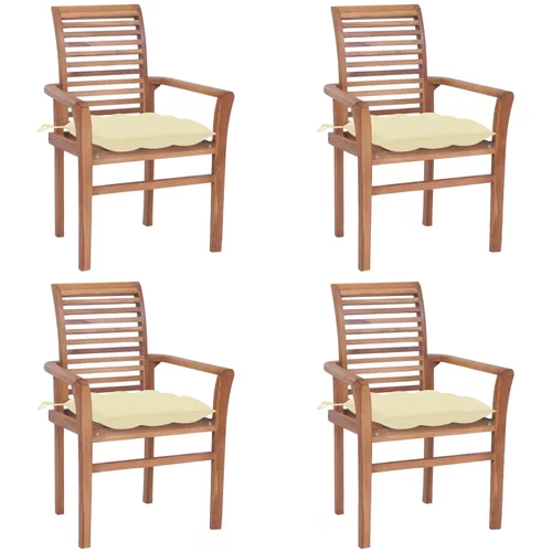  blagovaonske stolice s krem bijelim jastucima 4 kom od tikovine