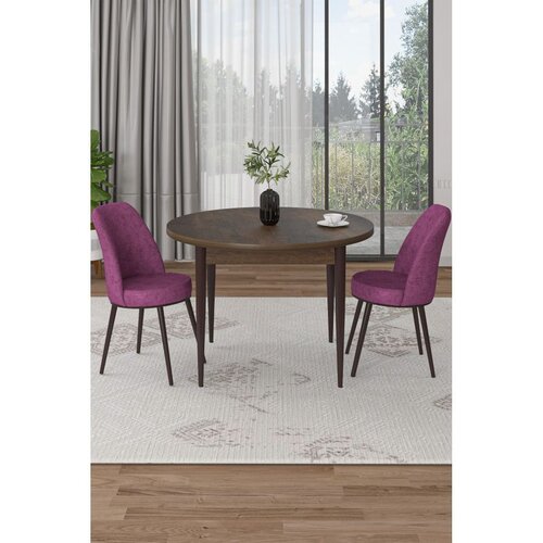 Hanah home trpezarijski set Tor, sto i 2 stolice, ploča u dekoru drveta Baroque, ljubičasta tkanina Babyface Cene
