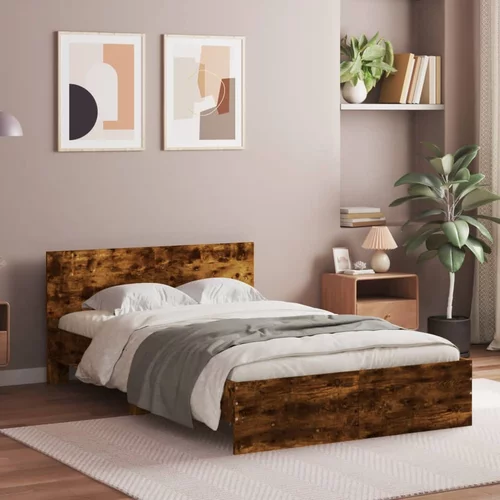  Okvir kreveta s uzglavljem boja dimljenog hrasta 135x190 cm