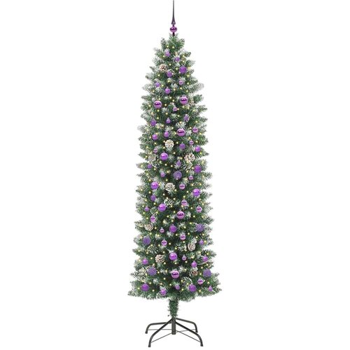 VidaXL Umjetno vitko božićno drvce s stalakom Zelena i bijela 240 cm Slike