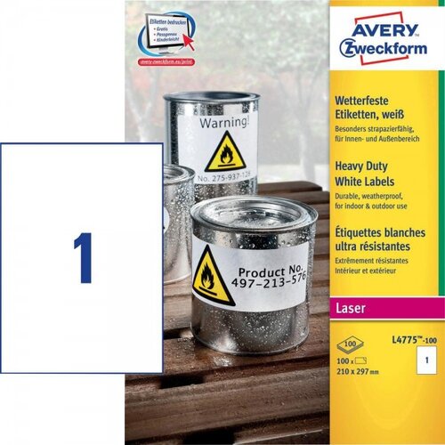 Avery Zweckform Zelo odporne etikete iz poliestra za laserske tiskalnike, bele 210 x 297 mm 1/100 Cene