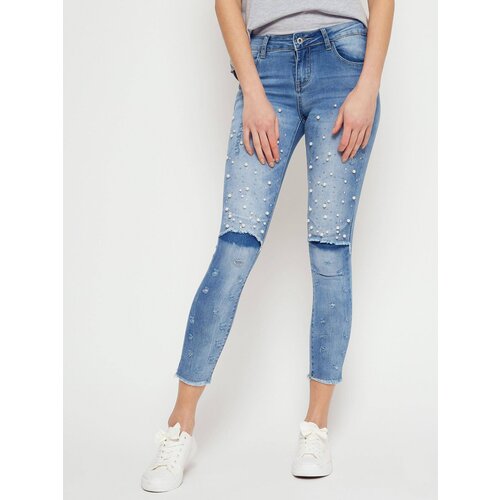 Jack Berry Denim jeans decorated with pearls and rhinestones blue Slike