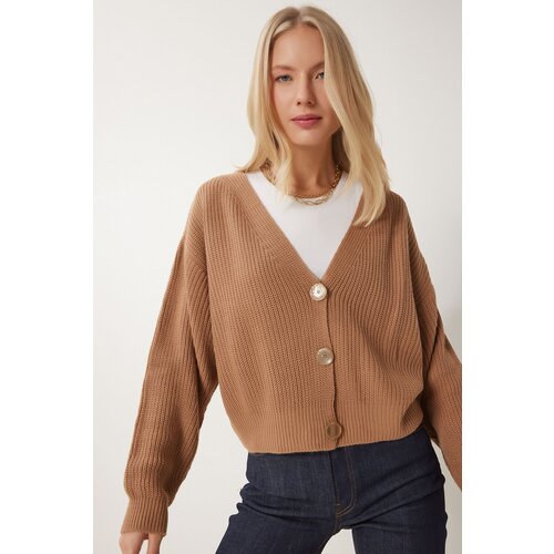 Happiness İstanbul Women's Biscuit V-Neck Buttoned Knitwear Cardigan Cene