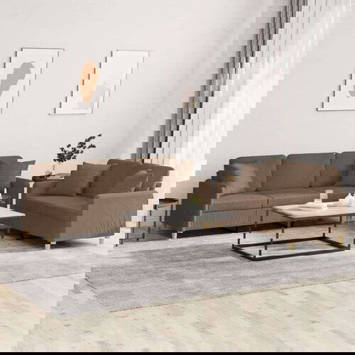  2-dijelni set sofa s jastucima smeđi od tkanine Slike