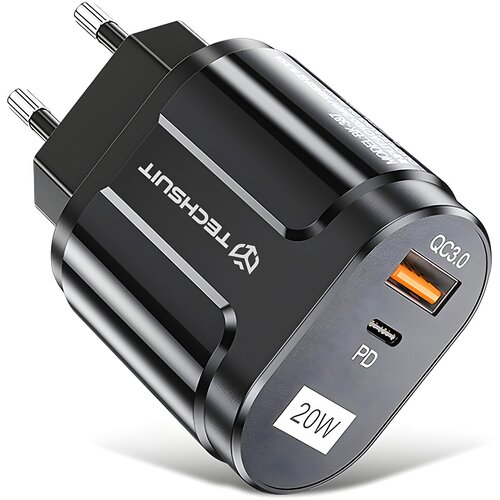 Techsuit &amp;ndash; Spletni polnilec Premium &amp;ndash; USB - A, QC 3.0, USB - C, 20 W &amp;ndash; Črna Slike
