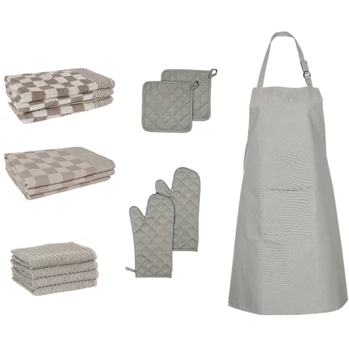 vidaXL Set ručnika od 15 komada s kuhinjskim dodacima sivi od pamuka