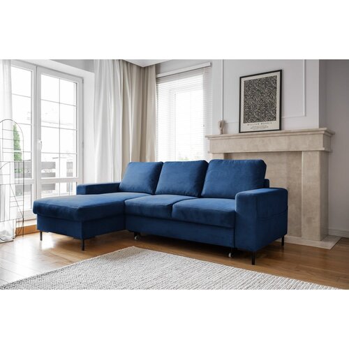 Miuform Tamno plava sklopiva kutna garnitura od samta (s lijevim kutom) Lofty Lilly &amp;ndash; Slike
