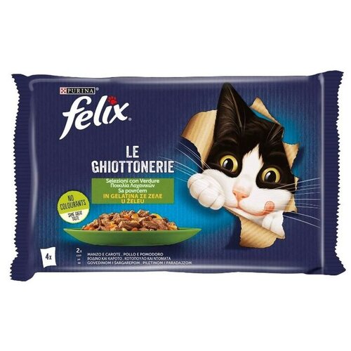 Purina sosić za mačke felix le ghiottenerie, govedinina, piletina i povrće u želeu, 4x85g Cene