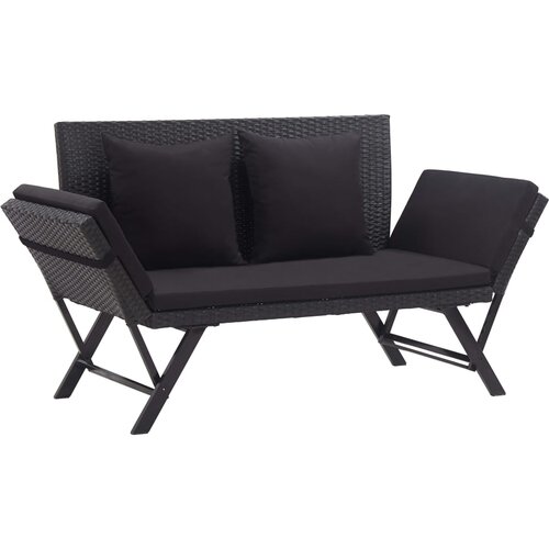 The Living Store Vrtna klop z blazinami 176 cm črn poli ratan - Vrtni Ležalnik, (21464279) Slike