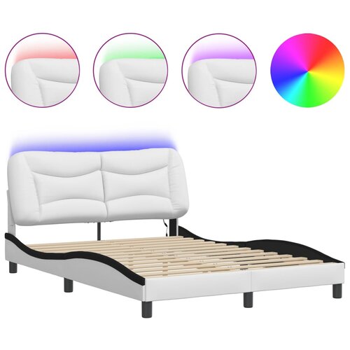 Maison Chic Posteljni okvir - Dvoposteljna postelja - Zakonska postelja z LED lučkami belo črn 120x200 cm umetno usnje, (21697465) Cene