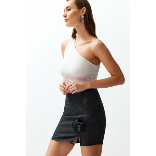 Trendyol Anthracite Rose Detailed Striped Mini Skirt Cene