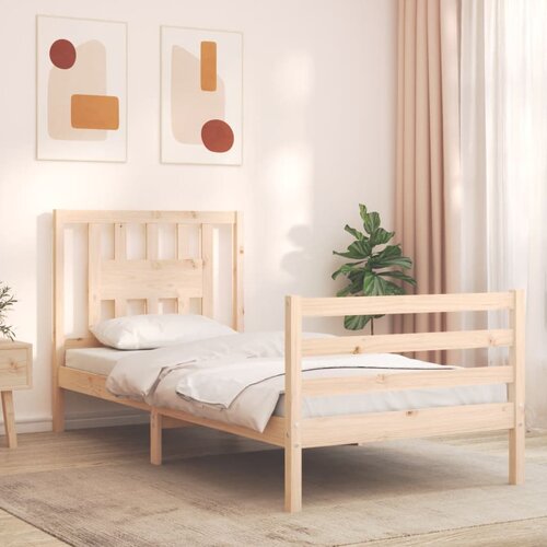The Living Store Posteljni okvir z vzglavjem trden les - Posteljni Okvir, (21523582) Slike
