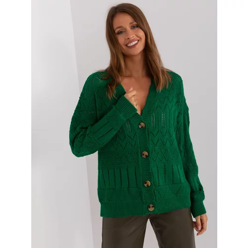 Fashion Hunters Dark green women's sweater with buttons
