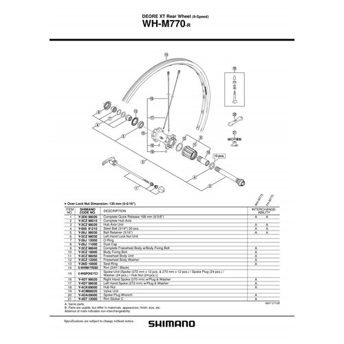  ŽICA SHIMANO WHM770 RIGHT 270MM &amp;amp; PLUG/WASHER Y4D798020 SHIMANO Slike