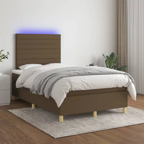  Krevet box spring s madracem LED tamnosmeđi 120x200 cm tkanina