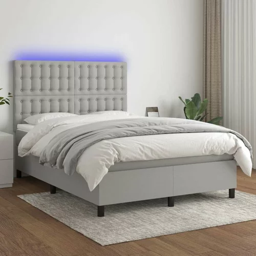  Box spring postelja z vzmetnico LED svetlo siva 140x190cm blago, (20725257)