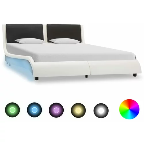 vidaXL posteljni okvir LED belo in črno umetno usnje 120x200 cm
