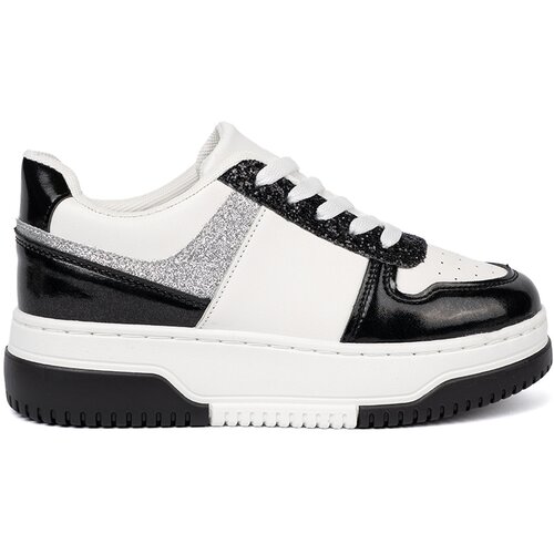 Shelvt Black and white sneakers with shimmering silver details Slike