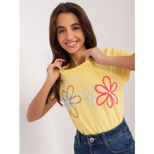 Fashion Hunters Yellow T-shirt with floral appliqué BASIC FEEL GOOD Cene