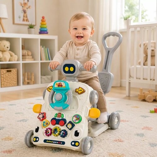 Lean Toys Interaktivno izobraževalna hojica, potiskalo, miza, skiro 5 v 1 siva Cene
