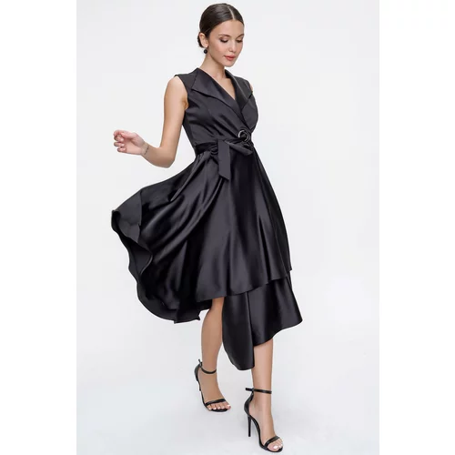 By Saygı Double Breasted Neck Laced Satin Dress