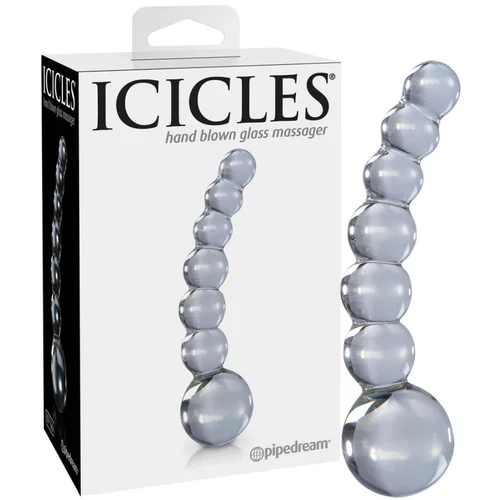 Icicles br. 66 - zakrivljeni, sferični, stakleni dildo (proziran)