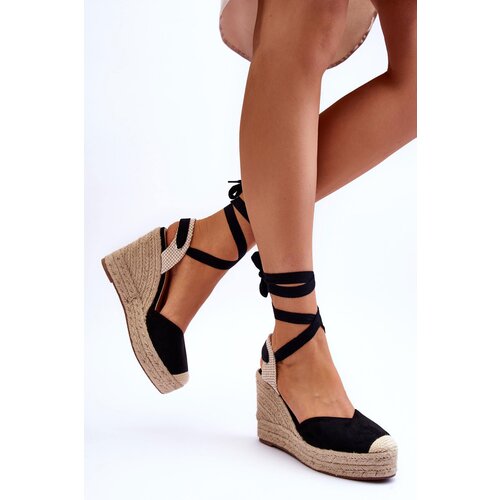 FS1 Tied Sandals On A High Wedge Black Lendy Slike