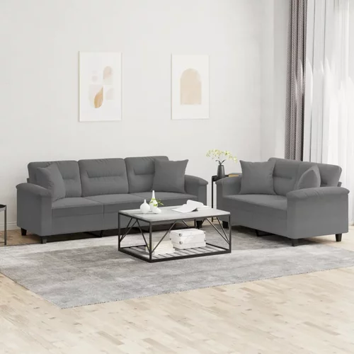 vidaXL 2-dijelni set sofa s jastucima tamnosivi od mikrovlakana
