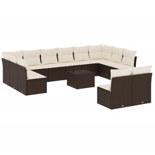  13-dijelni set vrtnih sofa s jastucima smeđi od poliratana Slike