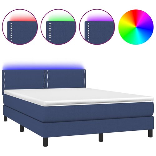 VidaXL Box spring postelja z vzmetnico LED modra 140x190 cm blago, (20726986) Slike
