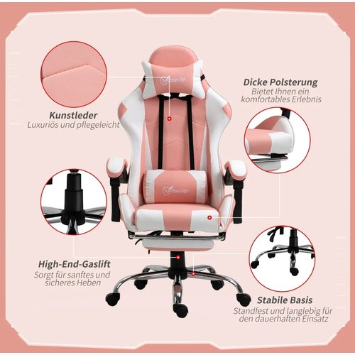  Igraća ergonomska uredska stolica umjetna koža roza i bijela 64 x 67 x 119-127 cm Slike