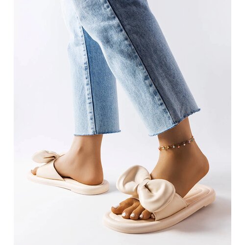  Beige Slides with Bow Lende Slike