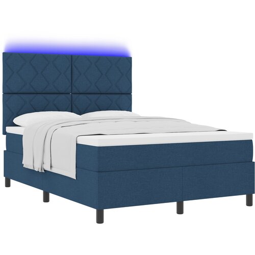 vidaXL Box spring krevet s LED trakama Plava 140 x 190 cm tkanina - Plava 140 x 190 cm Dizajn s rombovima Cene