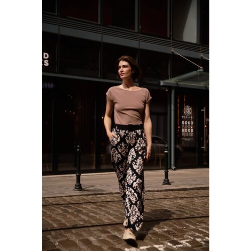 Marisse Viscose Trousers With A Belt, Black Slike
