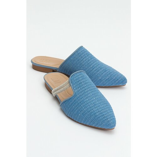 LuviShoes PESA Blue Women's Slippers with Straw Stones Cene
