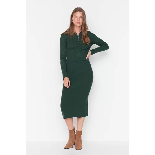 Trendyol Emerald Green Stand Up Collar Knitwear Bottom-Top Suit