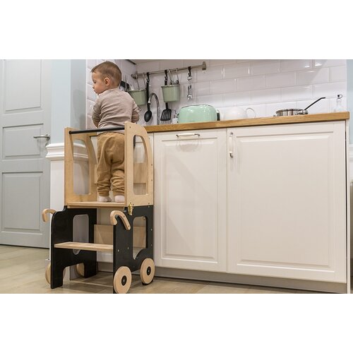 ToddlerInFamily 2V1 MONTESSORI STOLICA POMAGALO MOTIV VOZ(VIE BOJA)-Natur/Crna Slike