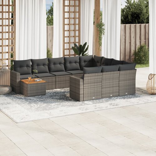 vidaXL 11-dijelni set vrtnih sofa od poliratana s jastucima sivi Cijene