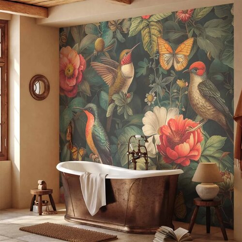  Foto tapeta - Flowers birds and butterflies &amp;ndash; vintage-style illustration 450x315 Slike