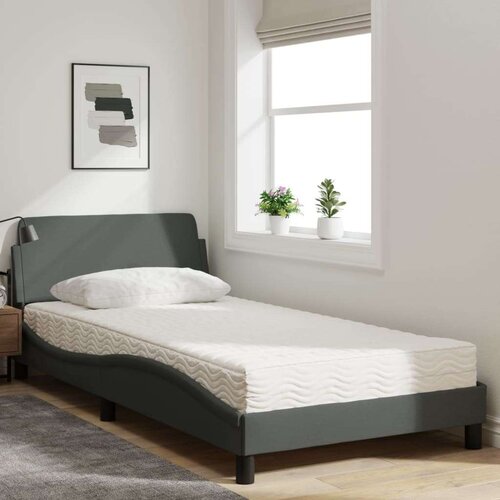 VidaXL Krevet s madracem tamnosivi 100 x 200 cm od tkanine Slike