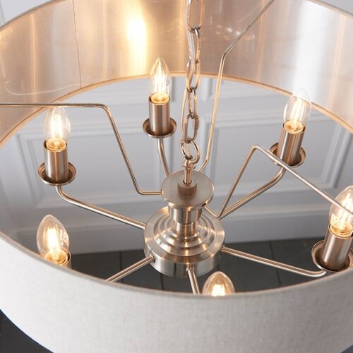  Endon 94357 - Luster na lancu HIGHCLERE 6xE14/40W/230V bež/mat hrom Slike