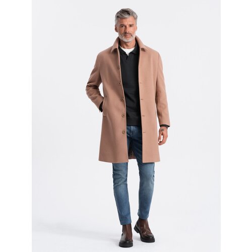 Ombre Single-breasted men&amp;#039;s long coat with collar and bolster - brown Slike