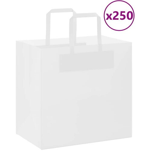 VidaXL Papirnate vrećice 250 kom s ručkama bijele 26x17x25 cm Slike