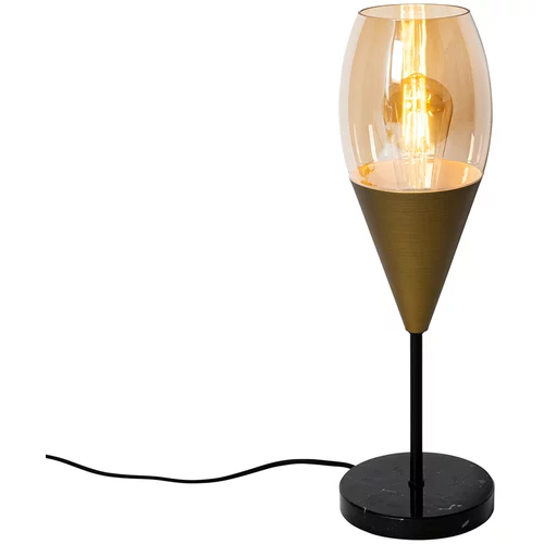 QAZQA Moderna namizna svetilka zlata z jantarnim steklom - Drop