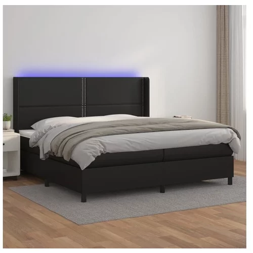  Box spring postelja z vzmetnico LED črna 200x200cm umetno usnje