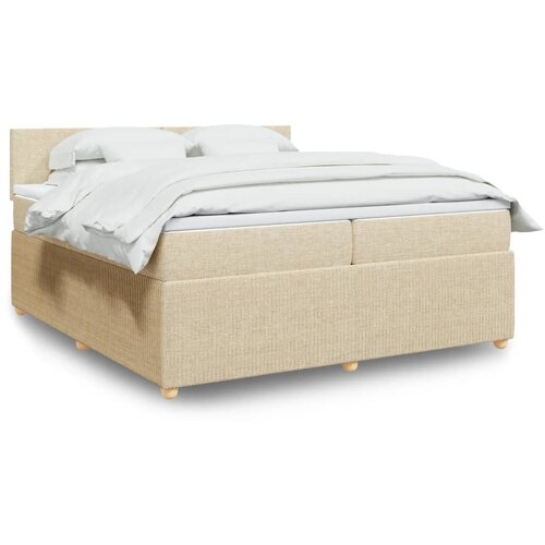 VidaXL Krevet s oprugama i madracem krem 200 x 200 cm od tkanine Slike