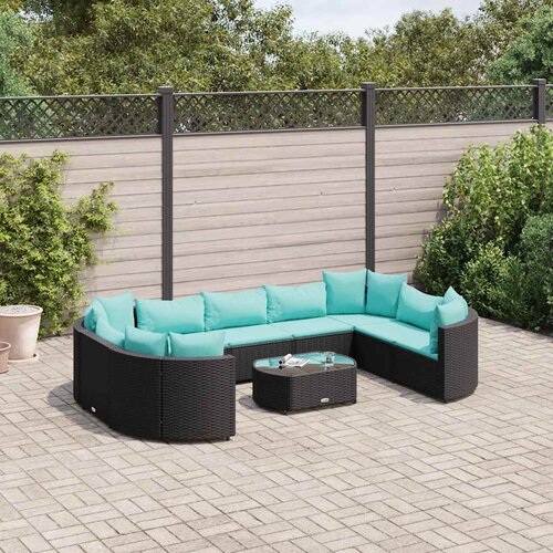 VidaXL 10-dijelni set vrtnih sofa s jastucima crni od poliratana Slike